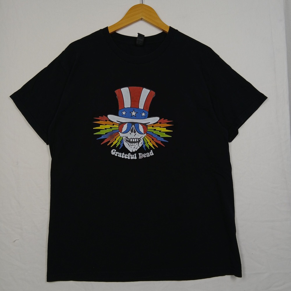 Grateful Dead Uncle Sam Skull Rainbow Lightning Bolt Black T-Shirt XL Gildan